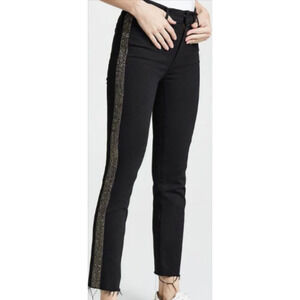 Frame Denim Le High Straight Gold Trim Side Raw Black Jeans Size 26 MSRP $249